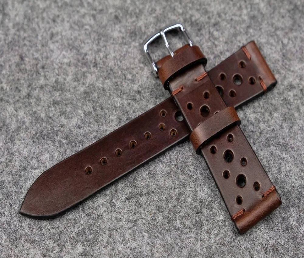 

Brown & Black & Burgundy Unlined Racing Leather Watch Strap Made of Oiled Leather, Black, brown, burgundy and custom colors