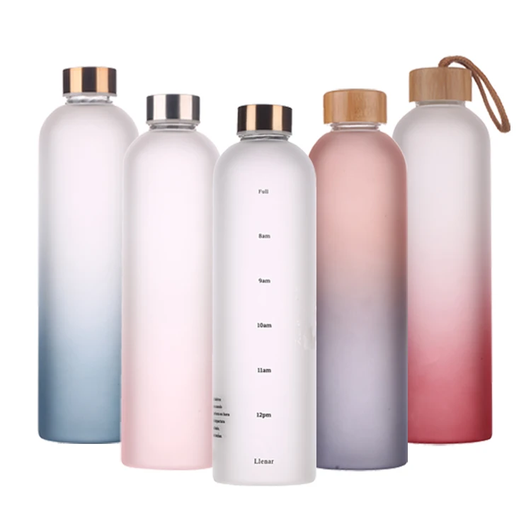 

100% Borosilicate Glass 34 oz 1L 1000ML Leak Proof BPA Free frosted Glass Water Bottle with Matte, Customized color