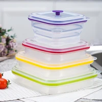 

4 Pack 100% Silicone Eco Friendly Meal Prep Lonchera Collapsible Food Container Folding Bento Silicone Lunch Box For Kids