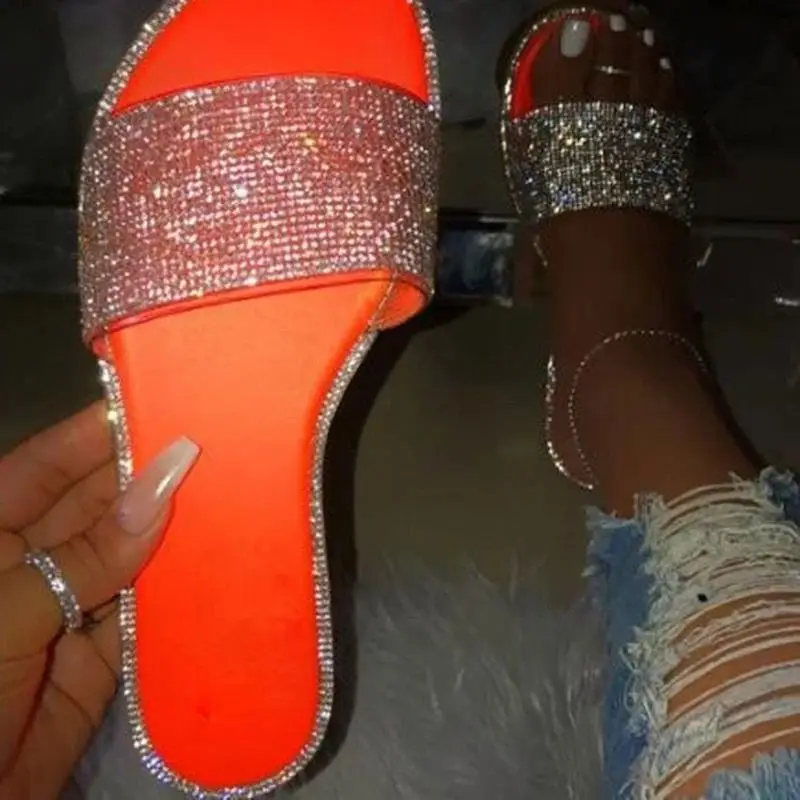 

2020 Factory Home trendy Price latest ladies summer flat shoes Girl Pvc women lady Diamond slide slides sandals for women