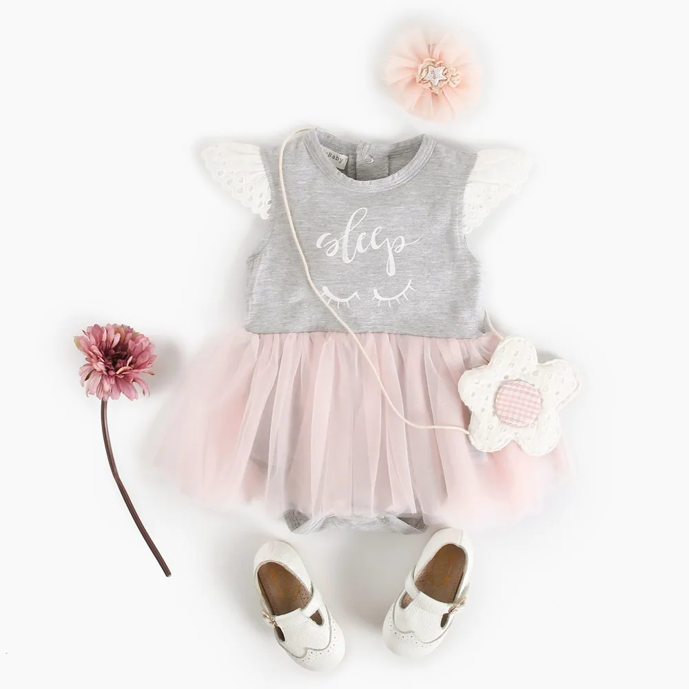 

Baby Girl Summer Princess Dress Cartoon Print Cotton Snap Button Romper