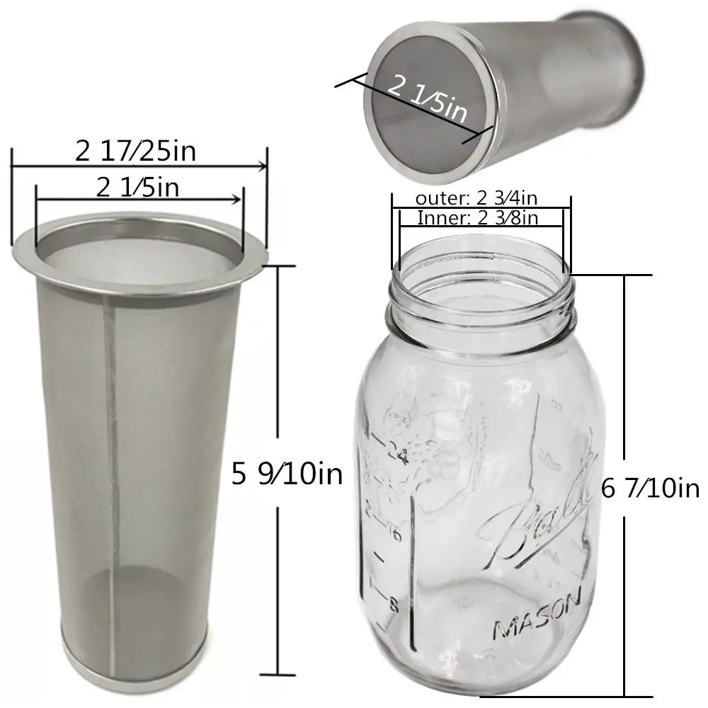 

32 64oz Reusable Stainless Steel Metal Mesh Strainer Cold Brew Coffee Maker Filter for Mason Jar, Silver