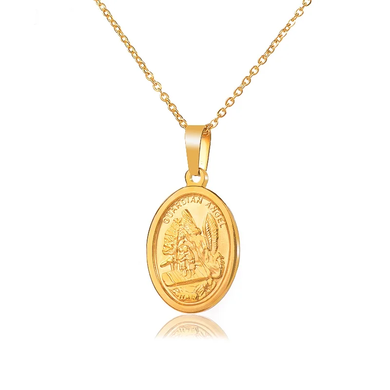 

Baoyan Gold Plated Angel Catholic Medalla Pendant Necklace Gold Filled Religious Jewelry, Gold color