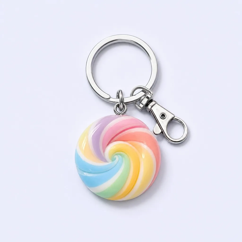 Pastel Lollipop Swirl Disc Candy Keychain