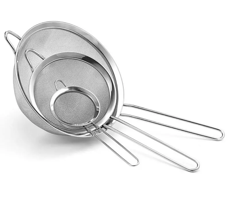 

wholesale vegetable colander set of 3 stainless steel colander with handle, Silver