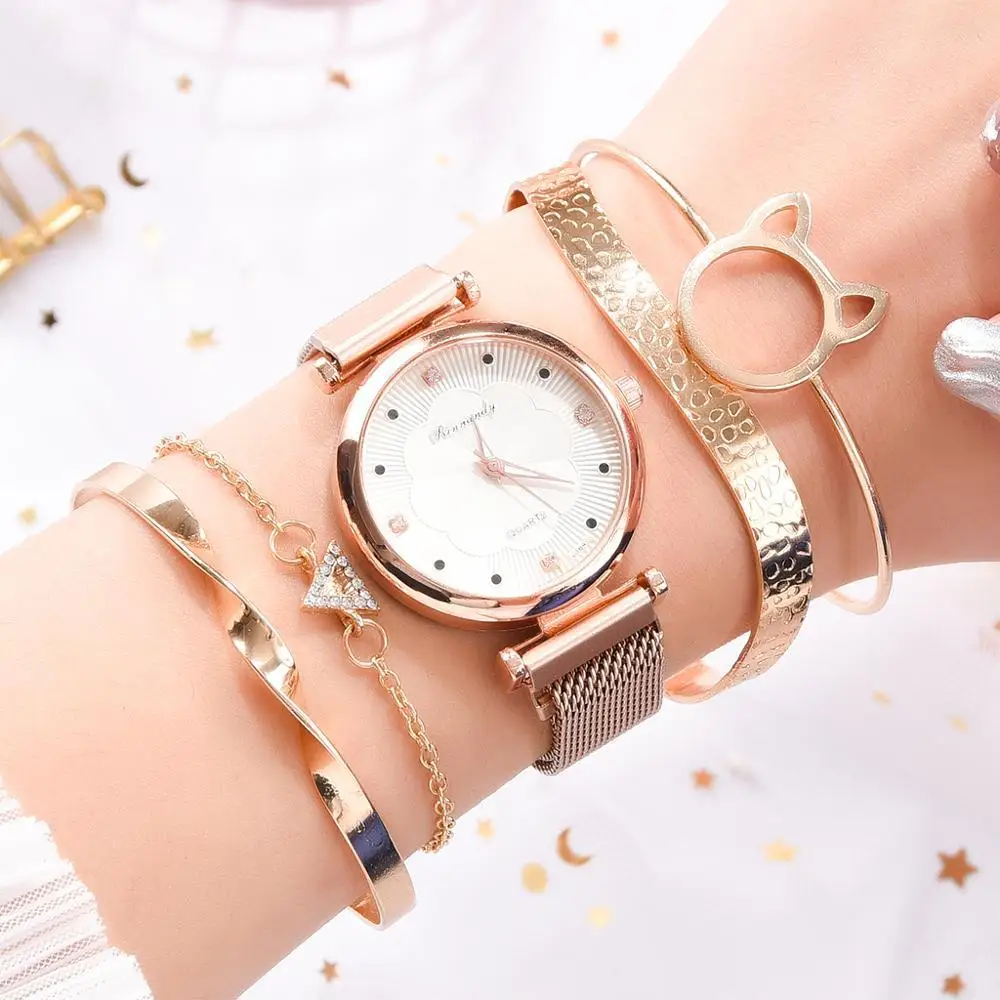 

7 Colors Finetoo Fashion Watch 5pc Luxury Women Watches Crystal Bracelet Ladies watches wholesale
