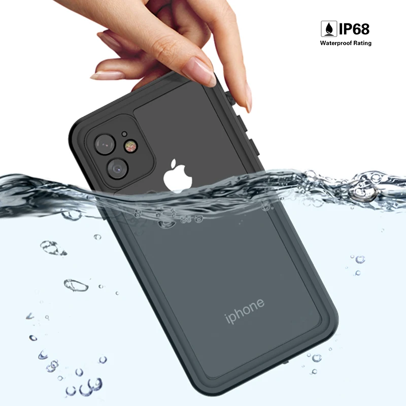

IP68 Unbreakable Silicone Plastic Universal Phone Shockproof Waterproof Phone Case for iPhone Samsung Galaxy, Solid black white blue purple