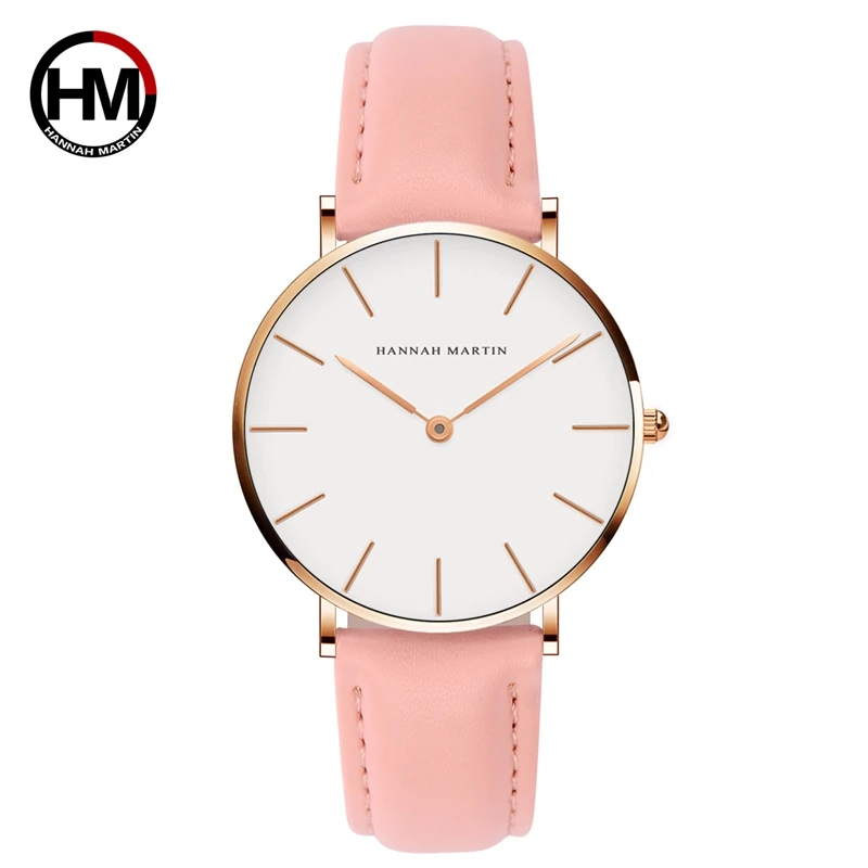 

HM-CB36 Hannah Martin Pink Leather Strap DW Style 36MM Women Quartz Wristwatch