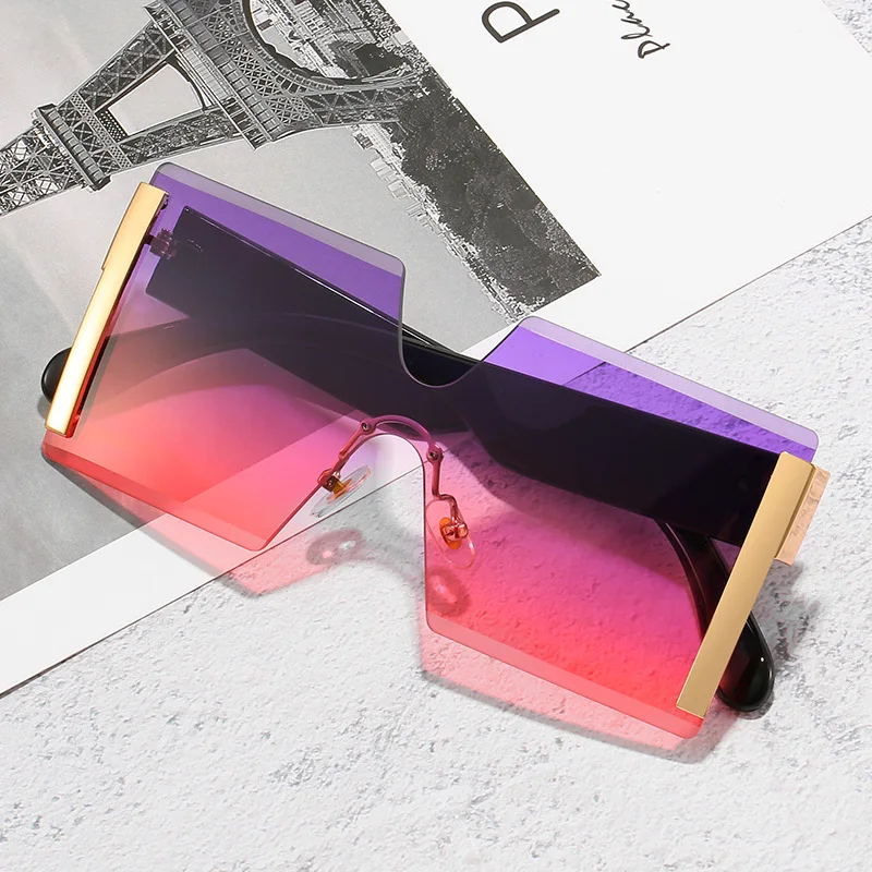 

Ladies Rimless Square Big Frame Wholesale One Piece Pc Lens Unisex Glasses Print Oversized Sunglasses, Colors