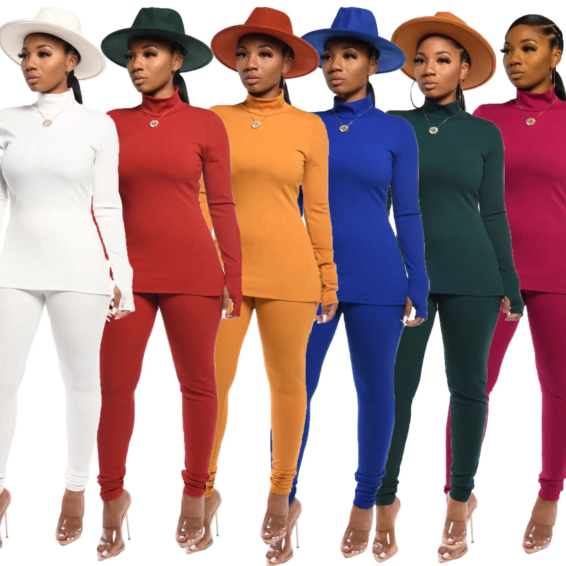 

2020 Summer Fashion Full Sleeve And Pants Casual Solid Color 2 Piece Set Women, 6 colors