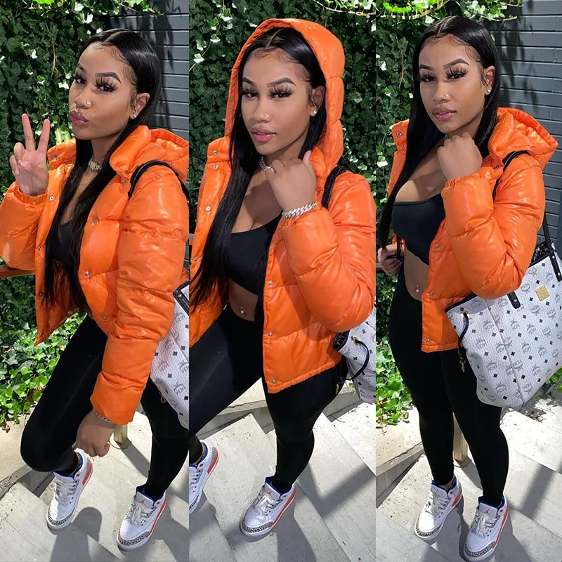 

Hot Sale Warm Winter Women Hooded Shiny Bubble Puffer Down Jacket for Ladies Girls
