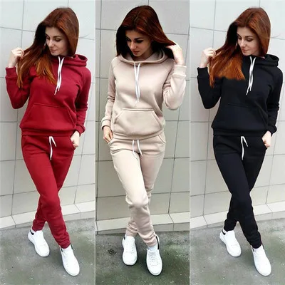 

Sports suit women's autumn winter large size track field sportswear fleece hooded suit women Tracksuit Hoodies Sweatshirt set, 5 colors