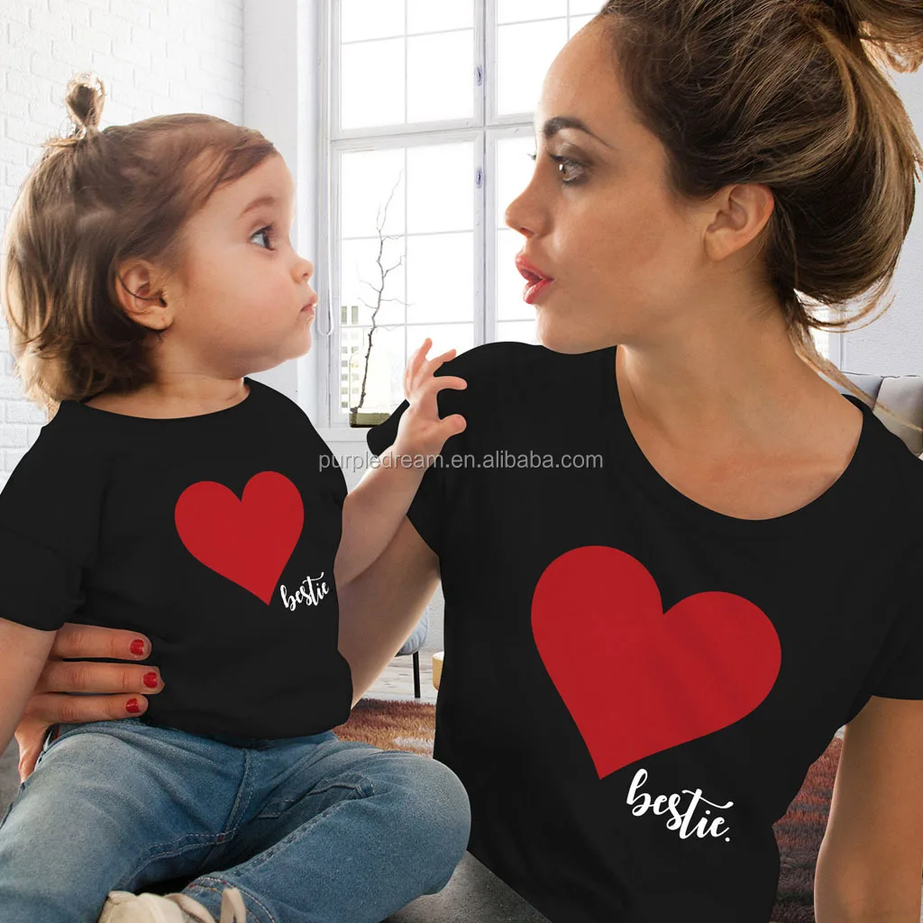 
Amazon Hot Selling Clothes Family Matching Clothing Hearted Print Summer T-shirt For Mother Daughter 