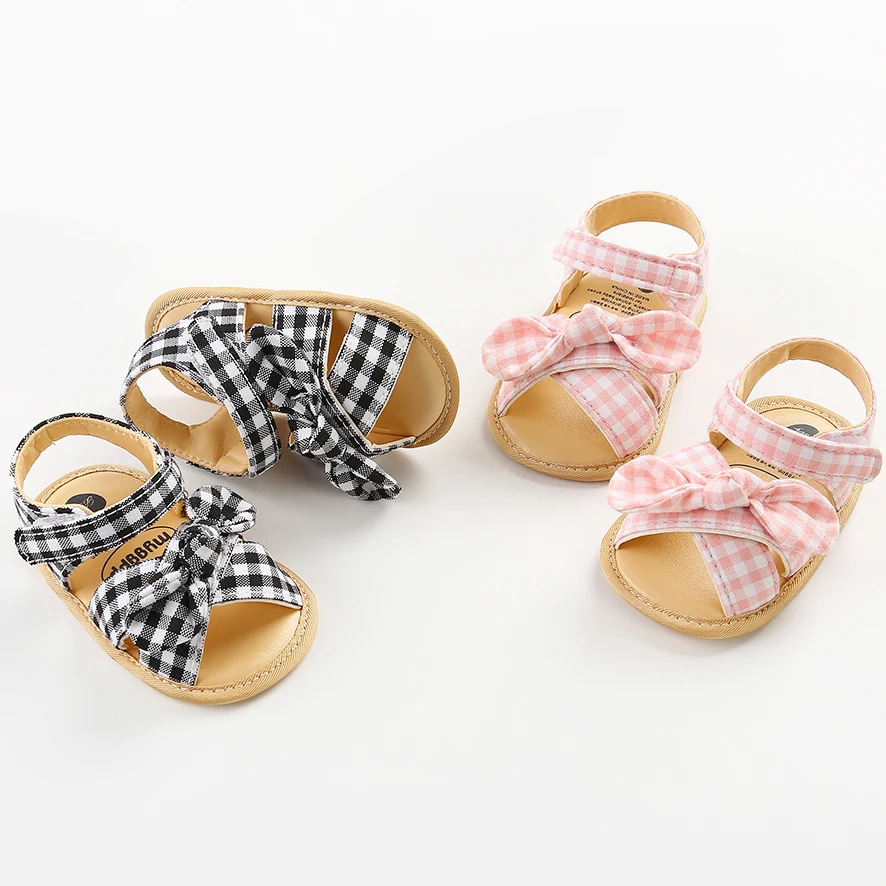 

New style stripe strap bowknot anti-slip breathable 0-18months baby sandals for girls, Pink,black