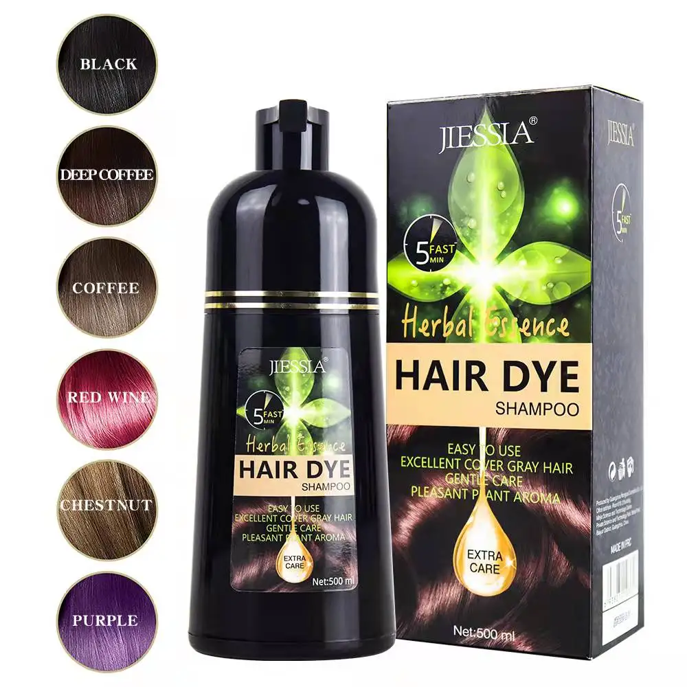 

Manufacturer Wholesale Jiessia Private Label 5 Min Fast Hair Dye Color Herbal Brown Permanent fast black Hair Dye Shampoo