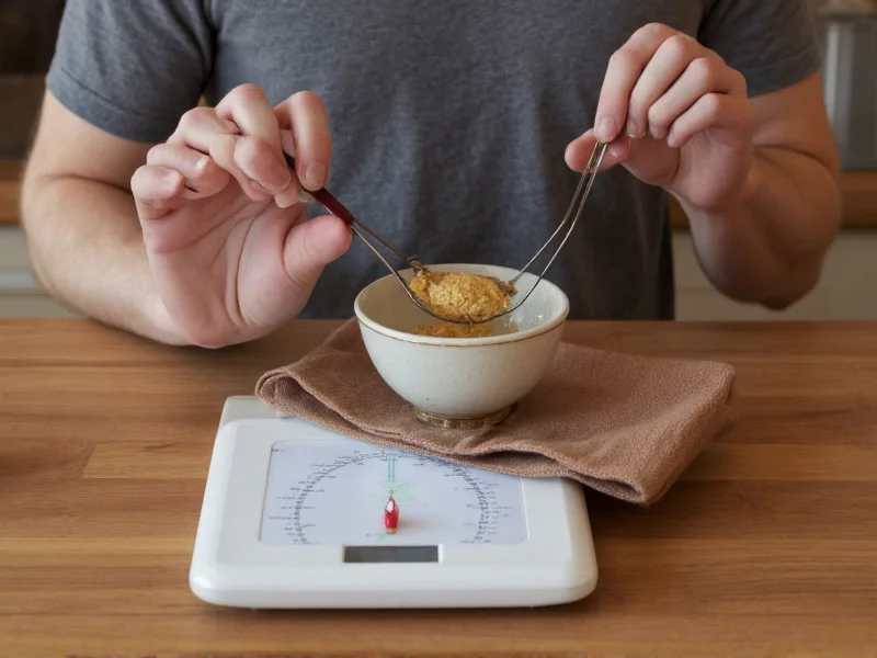 Person measuring pre-workout ingredients with kitchen scale