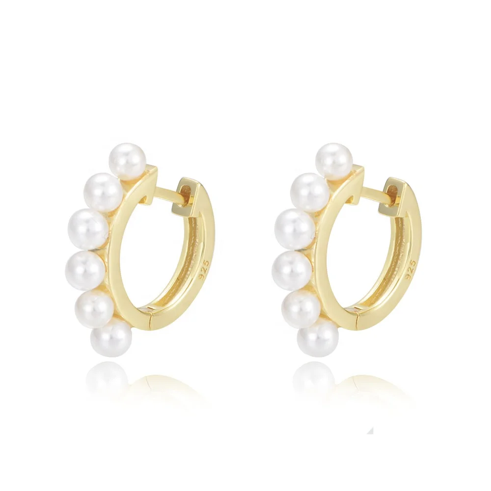 

amazon hot Selling shell pearl beaded psj S 925 Sterling silver Rhodium 14k gold plated Huggies Earrings for women girls