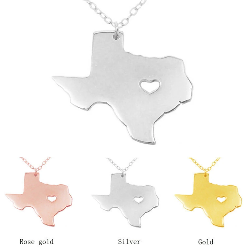 

Geography America Gold Silver Map Stainless Steel Texas State Necklace, Gold;sliver