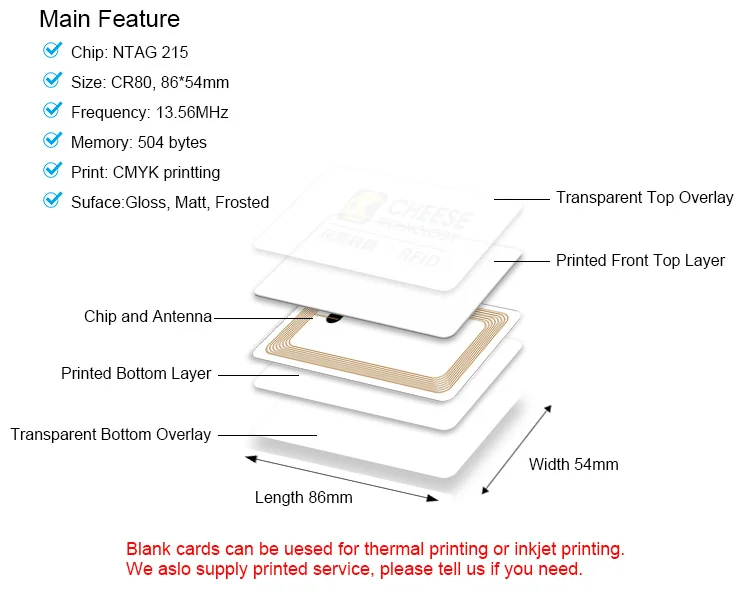 Printable Nfc Blank Pvc Cards White/black/prism Colors Ntag213 Pvc Rfid ...