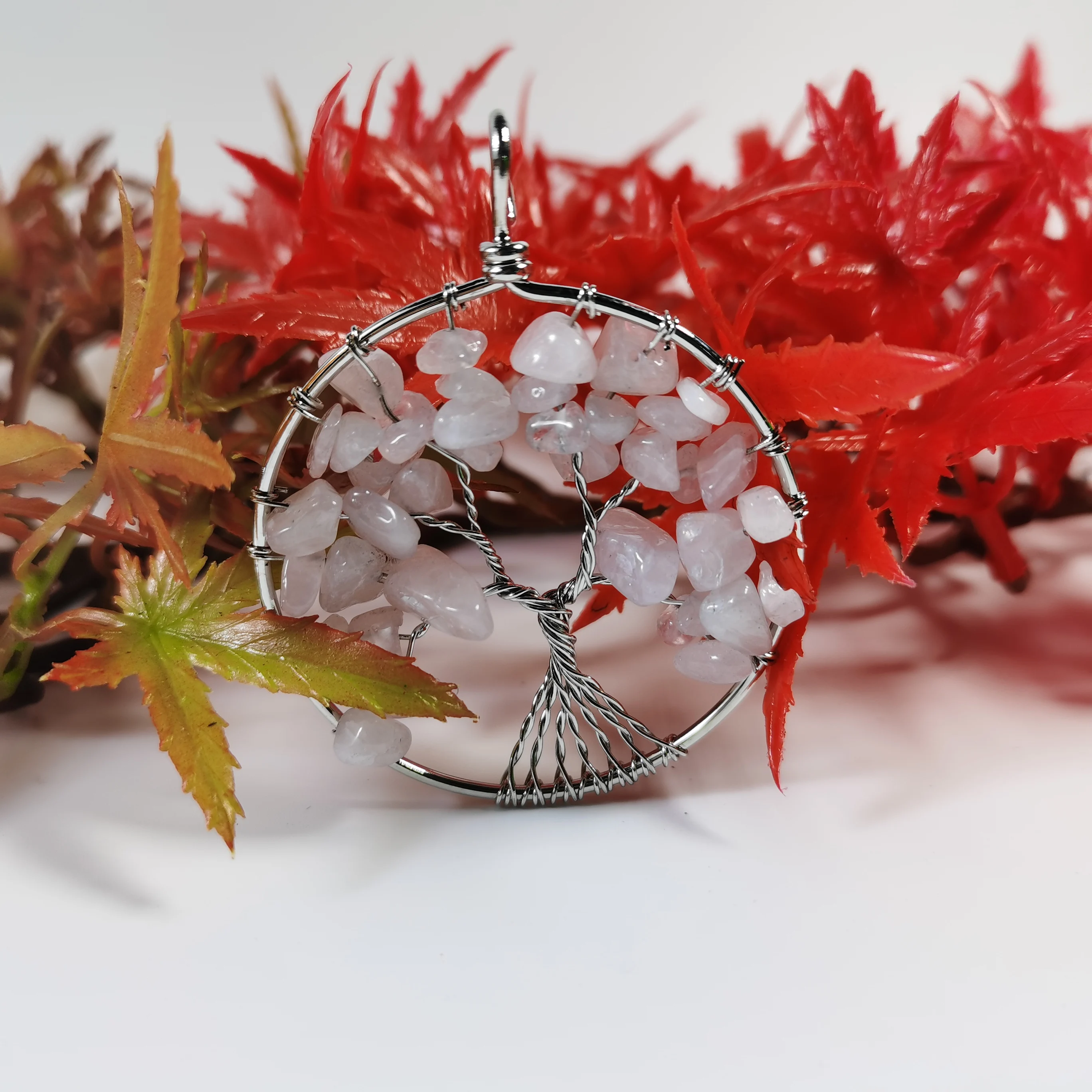 

wholesale crystal quartz carved plate healing stone rose quartz tree of life for gift, Mixed