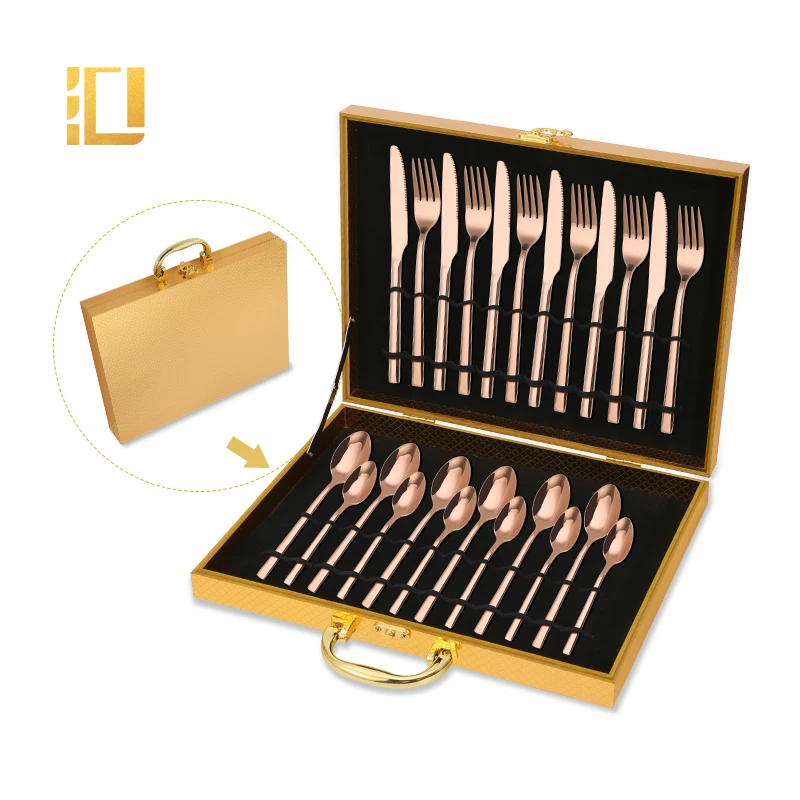 

Wholesale rose gold flatware 24 pcs cutlery set spoons forks and knives for events, Customized