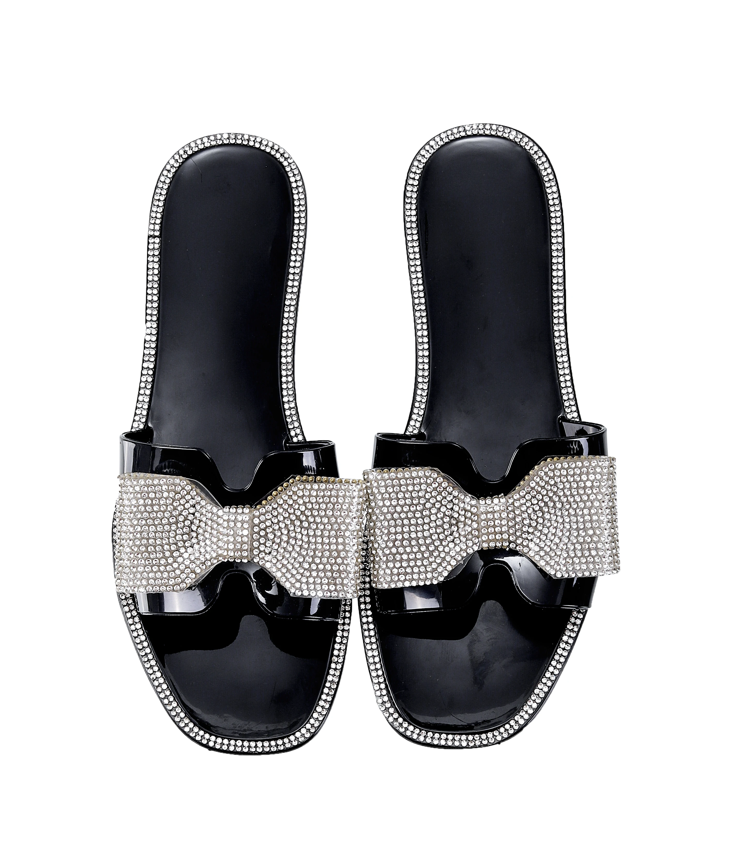 

Foma SZ2620 2021 summer women sandals 2021 bow rhinestone slippers, Black/clear/nude