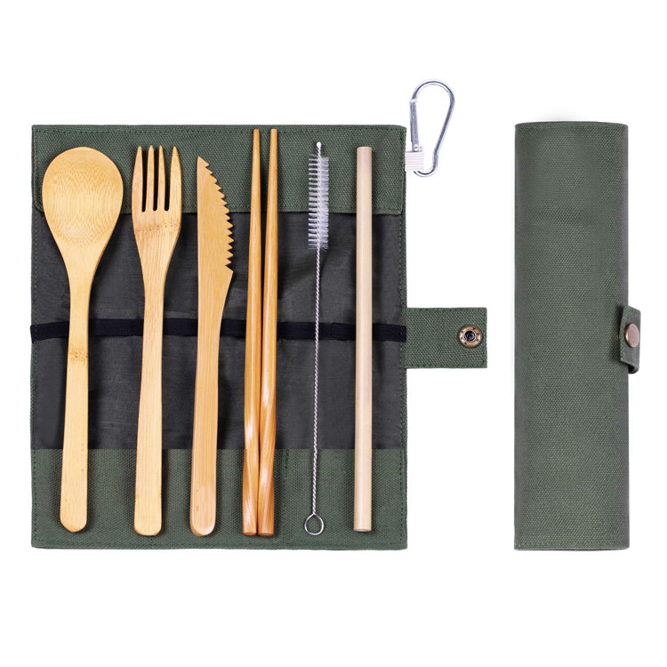 

Bamboo fork spoon knife pouch spoon set reusable, Customized color
