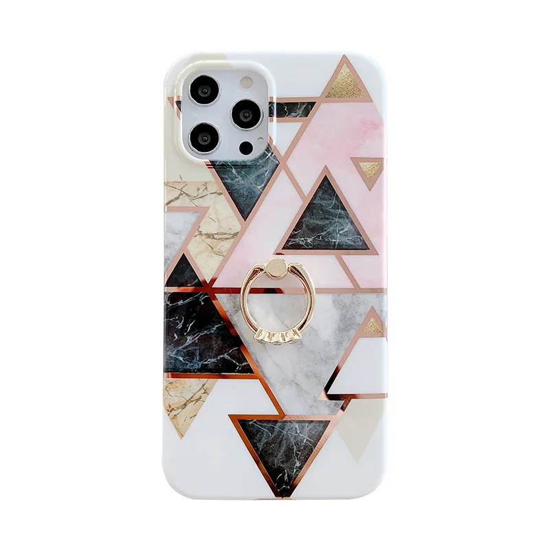 

Hot selling New Arrival Glossy Colorful Marble Protective Phone Case with ring