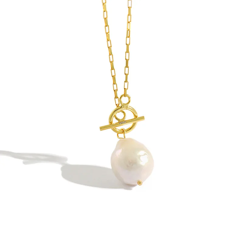 

New Arrival 925 Sterling Silver Baroque Freshwater Pearl Pendant Necklace S925 Irregular Natural Necklace Women