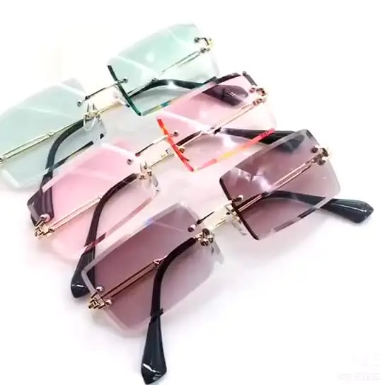 

2022 new Luxury Sunglasses Custom Designer Small Rectangle Sun Glasses Trendy Woman Rimless Sunglasses