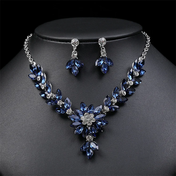 

Hot Sale New Leaves Flower Luxury Women Bridal Wedding Necklace Earrings Fine Jewelry Jewelry Set