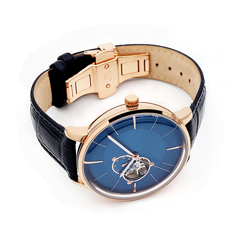 
Wristwatches mechanical watch fully automatic new fashion blue dial of genuine leather watch 