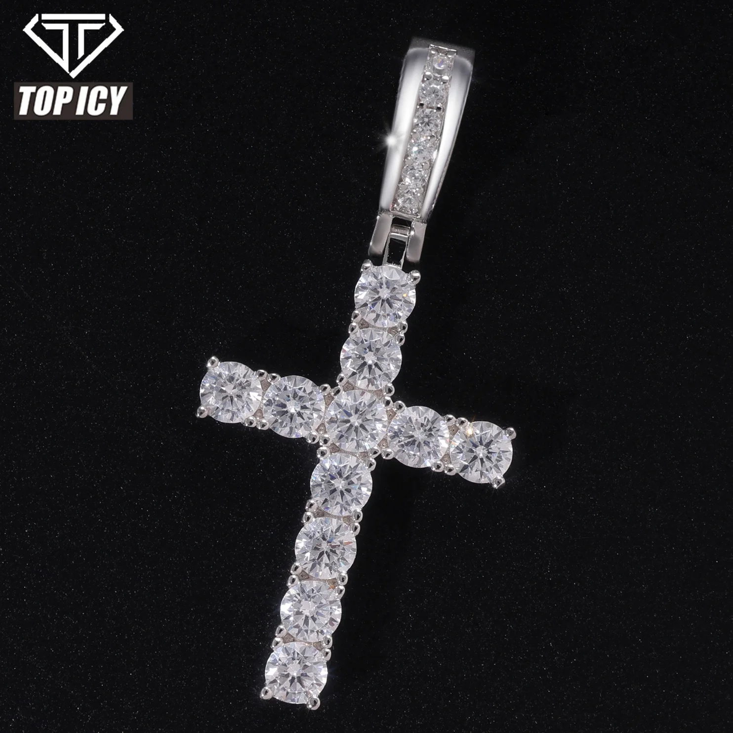 Luxury Necklace Hip Hop Sparkling VVS D Moissanite Diamond Pendant Necklace 925 Sterling Silver Jewelry Cross Pendant