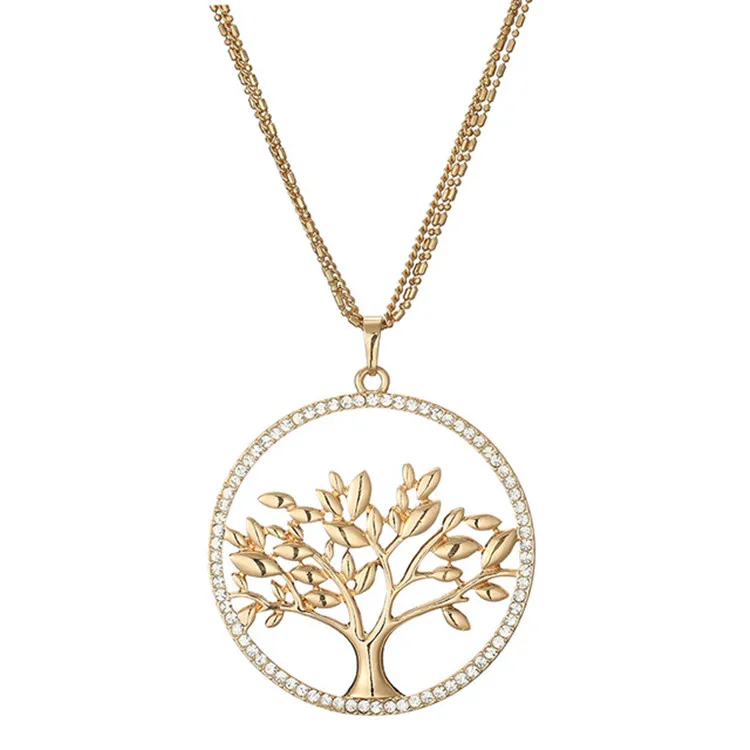 

Simple Personality Women Sweater Long Chain Accessories Tree of Life Pendant Necklace Crystal Jewelry, Gold,silver,rose gold