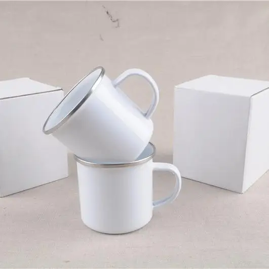 

Custmoizable blank enamel mugs camping mug enamel ceramic enamel mug, White