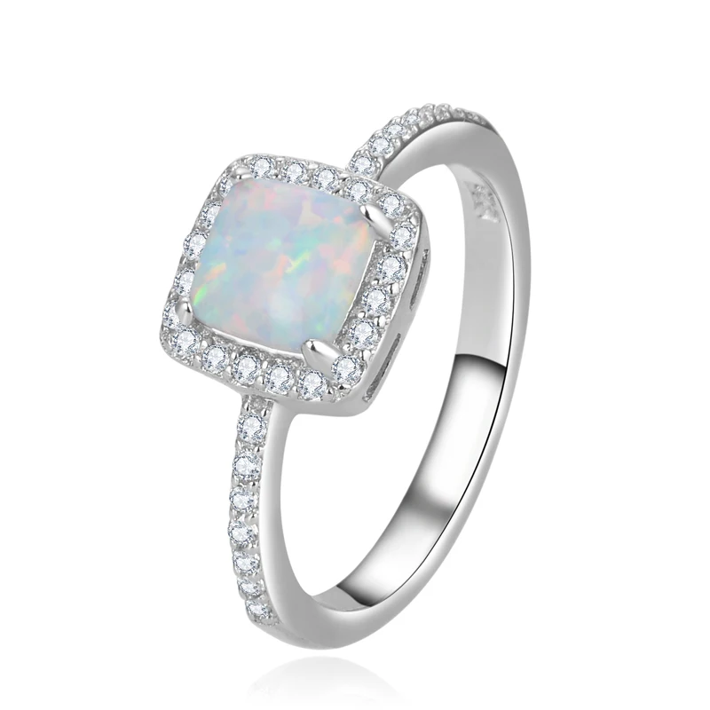 

925 Sterling Silver White Simulated Opal Women Ring
