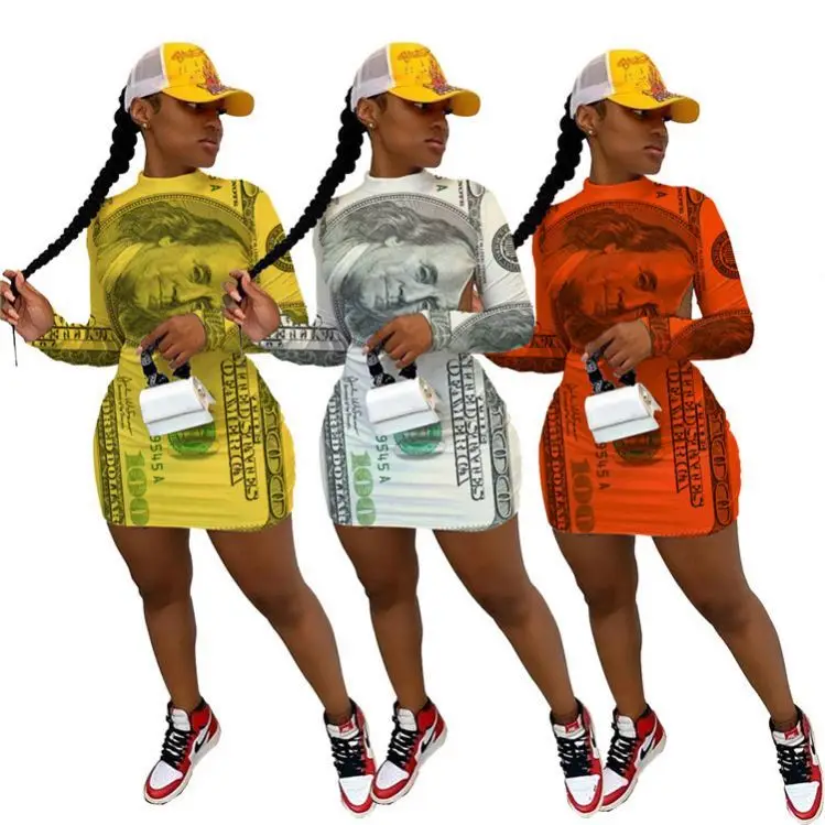 

New Arrival Fashion 2021 Womens Clothes Sexy Backless Dresses Women Long Sleeve Print Lady Elegant Casual Dresses