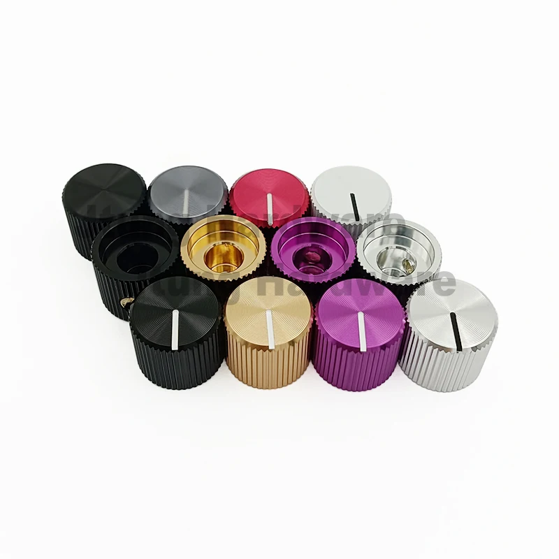 

15 x12.5mm 1/4" 6.35mm Round Shaft Multicolor Pedal Effect Metal Aluminum Pointer Potentiometer Control Knobs