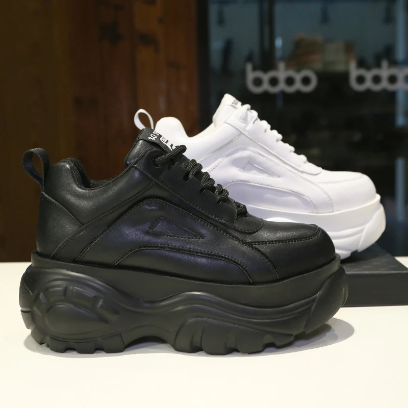 

Women's thick sneakers black and white two-color optional chunky sole shoes