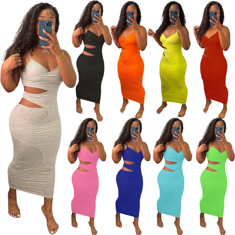 

DUODUOCOLOR Fashion sexy maxi hollow out dress womens plus size trending condole belt clothing 2021 summer D97630