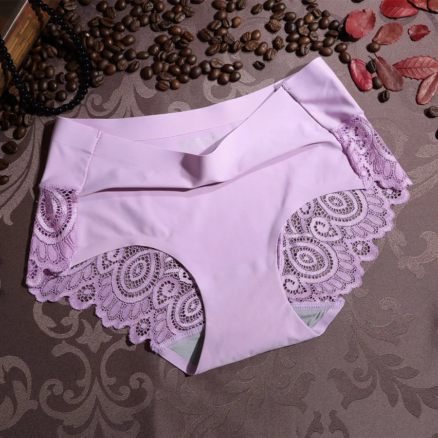 

High-quality wholesale Lace Seamless Ladies ice silk women's underwear hot selling mid-waist breathable lady's lace Panties