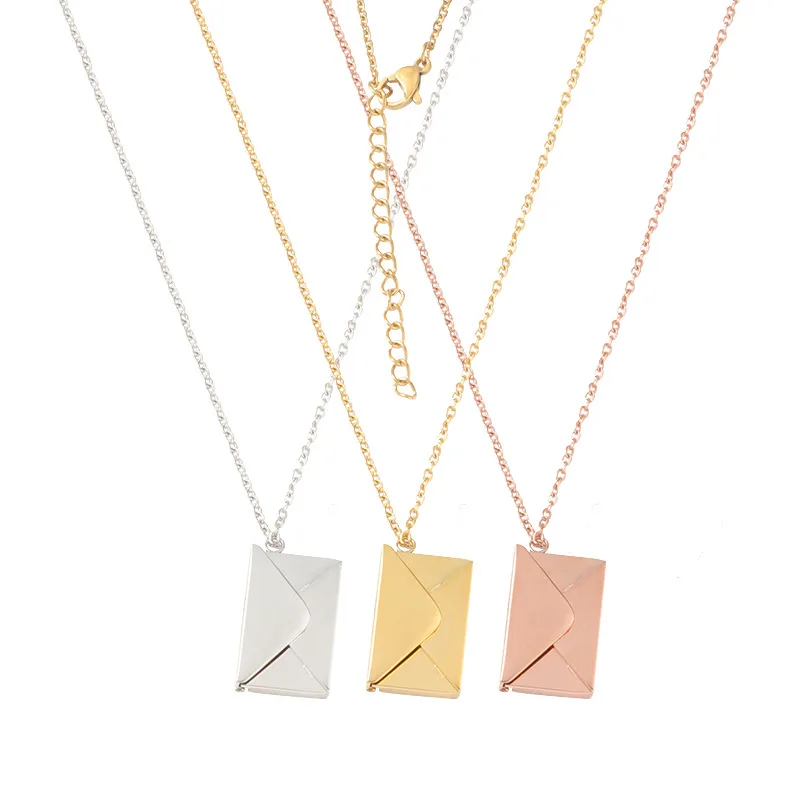 Stainless Steel Love You Secret Message Necklace for Lovers Gift I Love You Necklace Love Letter Envelope Pendant Necklace