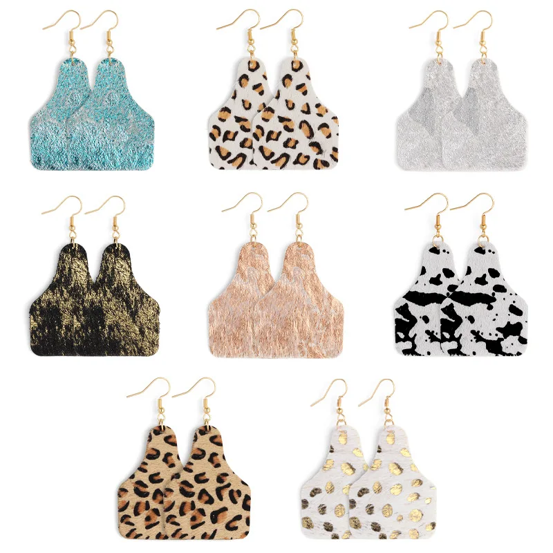 

2021 Fashions Hot Style Cow Horse Hair Fashion Leather Leopard Print Leather Cow Earrings For Women