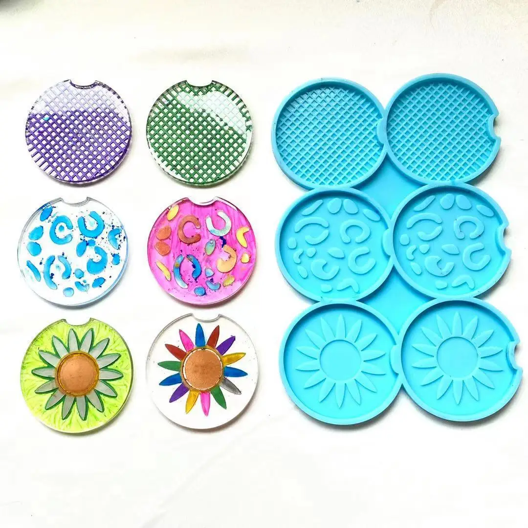 

0573 DIY Shiny Crystal Epoxy Resin Various Patterns Car Coaster Tray Silicone Mold, Blue