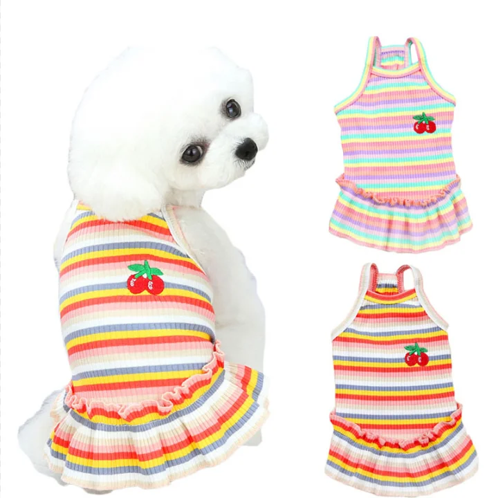 

Colorful Dog Dress Striped Summer Pet Vest Cute Cherry Pattern Vest Shirt for Small Dogs Chihuahua Pajamas Spring Costume