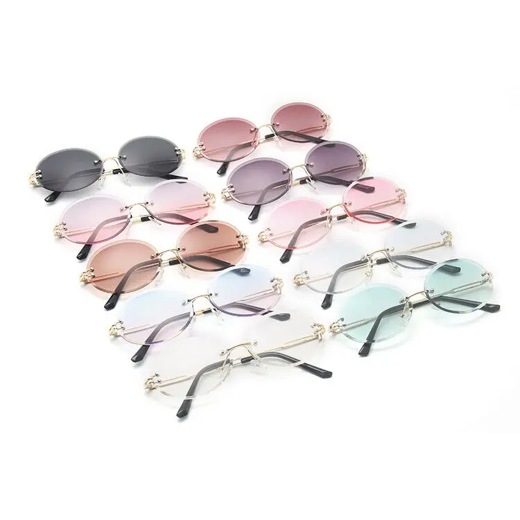 

SKYWAY Fashionable Multicolour Ladies Sun Glasses Women Small Metal Oval Rimless Sunglasses