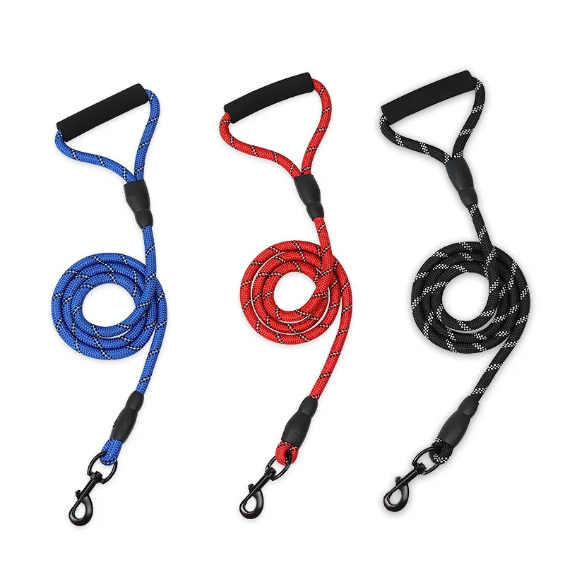 

wholesale custom Pet leash Comfortable Handle Durable nylon Leash for dog Reflective Multicolor Round Rope pet Dog Leash