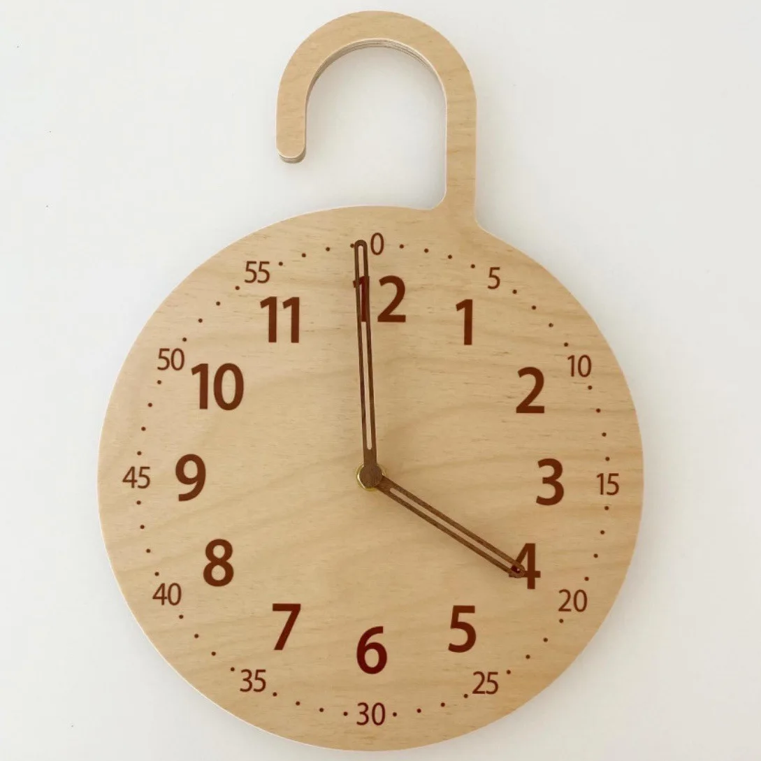 

Ins Simple Wooden Round Mute Number Wall Clock For Home Decoration, Multi color