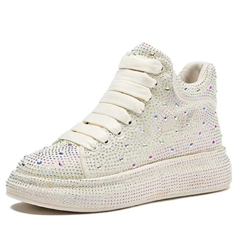 

Dropshipping Custom Logo Rhinestone Designer Fashion Sneakers Ladies Big Size High Top Women's Casual Shoes