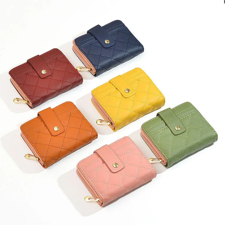 

W440 Hot Selling New Simple Rhombus Women's Short Coin Clip Wallet Pu Leather Card Holder